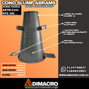 Cono Slump Abrams prueba de concreto