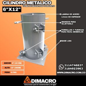 Molde Cilíndrico para Prueba de Concreto 6"x12" o 15cm x 30cm