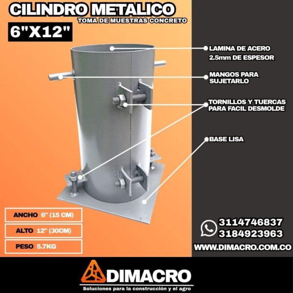 cilindro 6x12 para toma de muestras de concreto dimacro