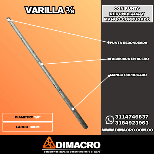varilla apisonadora de 3/8 dimacro