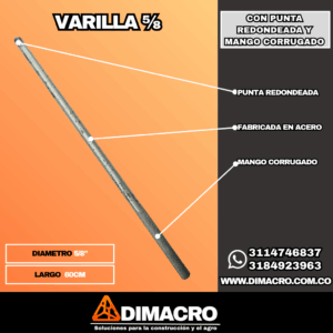 Varilla de compactación o apisonadora de 5/8 toma de muestras