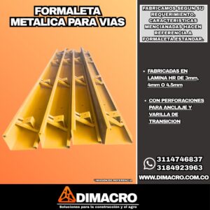 Formaleta metálica para vias y pavimentos