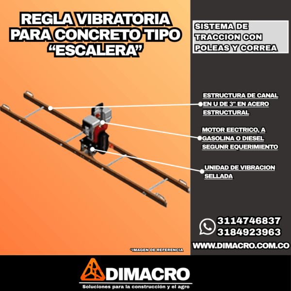 Regla vibratoria para concreto tipo escalera